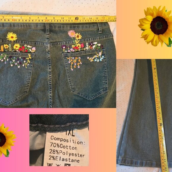 Unbranded Embroidered Wildflowers OD Bootcut Jeans - Picture 5 of 5